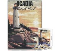 Puzzle de 1000 pièces pour Adultes - Affiche du Parc National d'Acadia - Jeu de société Familial - Analyse et logique - Anti-Stress - Dimensions : 38x52cm