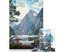 Puzzle de 1000 pièces pour Adultes Affiche du Parc National de Fiordland,Nouvelle-Zélande Jeu d'articulation Fin,Amusant et Intelligent,défi,Divertissement Calme,Cadeau d'anniversaire ou Loisir