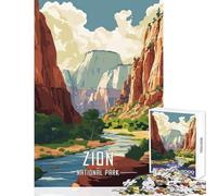 Puzzle de 1000 pièces pour Adultes Affiche du Parc National de Zion Décoration Murale Cadeau d'anniversaire Jeu Relaxant pour Parents et Enfants Dimensions 50x75cm