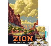 Puzzle de 1000 pièces pour Adultes Affiche du Parc National de Zion Jeu de Puzzle Relaxant d'analyse et de logique Excellent Cadeau pour Les Amateurs de Jeux (Dimensions 38x52cm)