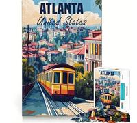 Puzzle de 1000 pièces pour Adultes Affiche du Paysage Urbain d'Atlanta Jeu d'articulation précis Jeu de Concentration Cadeau Amusant et Facile à réaliser Décoration Artistique de Noël (50x75cm)