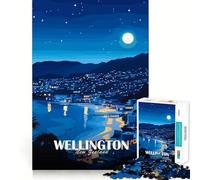 Puzzle de 1000 pièces pour Adultes Affiche du Paysage Urbain Nocturne de Wellington, Nouvelle-Zélande Pièces aux découpes nettes Jeu de réflexion et de Calme Scène de Noël Amusante (38x52cm)