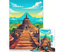 Puzzle de 1000 pièces pour Adultes Affiche du Temple de Borobudur Découpe précise Jeu de réflexion Artistique Loisirs créatifs Cadeau d'anniversaire Amusant (38x26cm)