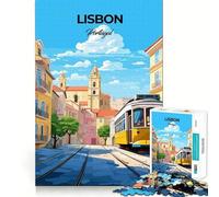 Puzzle de 1000 pièces pour Adultes Affiche du Tramway de Lisbonne,Portugal Bords Nets Décoration Activité cérébrale Amusante et Facile Cadeau d'anniversaire idéal (38x26cm)