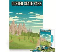 Puzzle de 1000 pièces pour Adultes Affiche Pixel Art du Parc d'État de Custer Décoration aux Bords Nets Activité cérébrale Amusante et Facile Cadeau d'anniversaire idéal pour Les Esprits (38x52cm)