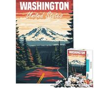 Puzzle de 1000 pièces pour Adultes Affiche Touristique de l'État de Washington Défi éducatif Une œuvre d'art Jouet Anti-Stress pour Les 14 Ans et Plus (38x52cm)