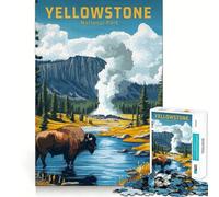 Puzzle de 1000 pièces pour Adultes,Affiche Vintage du Parc National de Yellowstone Jeu de mémoire Amusant et Stable,sans pièces Qui bougent Format Compact idéal pour des Moments de Jeu en Famille