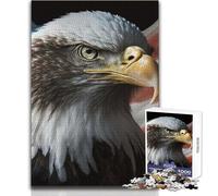 Puzzle de 1000 pièces pour Adultes - Aigle américain sur Drapeau des États-Unis - Jeu Amusant en Famille - Analyse et logique - Anti-Stress - Dimensions : 38x52cm