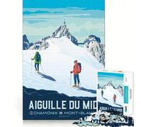Puzzle de 1000 pièces pour Adultes Aiguille du Midi,Chamonix,Mont Blanc Affiches de Voyage Ajustement Parfait Défi cérébral Artistique Jeu et détente Cadeau d'anniversaire pour l'esprit (38x26cm)