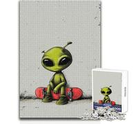 Puzzle de 1000 pièces pour Adultes - Alien sur Skateboard - Jeu Amusant en Famille - Analyse et logique - Anti-Stress - Dimensions : 38x52cm