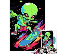 Puzzle de 1000 pièces pour Adultes Alien Vert en Skateboard Jeu éducatif Décoration Parfaite Jeu Stimulant et Convivial en Famille (38x52cm)