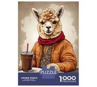 Puzzle De 1000 Pièces pour Adultes Alpaca Enjoying Coffe Adolescents Puzzles Anti-Stress Jeux Difficiles Défi Activités Amusantes À La Maison 38x26cm/1000pcs