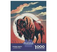 Puzzle De 1000 Pièces pour Adultes American Bison Illustration with Sunset Backdrop Puzzle pour Adultes, Jouet Anti-Stress Amusant Et Humoristique, Idéal comme Cadeau 52x38cm/1000pcs