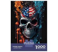 Puzzle De 1000 Pièces pour Adultes American Flag Skull Art Print Puzzle pour Adolescents : Améliore La Mémoire, Activités Ludiques À La Maison, Cadeaux Anti-Stress 70x50cm/1000pcs