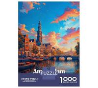Puzzle De 1000 Pièces Pour Adultes Amsterdam Canal at Sunset Puzzles Pour Adolescents, Passe-temps Idéal Pour Les Vacances À La Maison, Jeu Éducatif Et Stimulant À Compléter En Famille 70x50cm/1000pcs