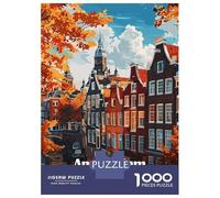 Puzzle De 1000 Pièces pour Adultes Amsterdam Netherlands Autumn Cityscape Illustration Puzzles pour Adultes Jeux De Société pour Passer Le Temps À La Maison Défi À Relever 52x38cm/1000pcs