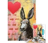 Puzzle de 1000 pièces pour Adultes Âne Triste avec cœur Saint-Valentin Jeu Mixte Jeu Pratique et intellectuel Cadeau Artistique Idée Cadeau d'anniversaire (Dimensions 38x26cm)