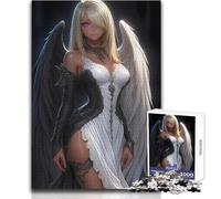 Puzzle de 1000 pièces pour Adultes-Ange aux Ailes Noires et Blanches-Personnage féminin de Style Anime-Jeu intellectuel,d'analyse et de logique pour Un Anniversaire-Dimensions 38x52cm