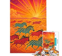 Puzzle de 1000 pièces pour Adultes Animaux africains en Migration au Coucher du Soleil Décoration intérieure Cadeau Unique pour Un Anniversaire ou Noël (50x75cm)