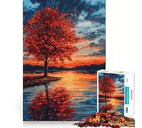 Puzzle de 1000 pièces pour Adultes Arbre au Coucher du Soleil en Automne Jeu de création aux Bords Fins Jeu cognitif et Relaxant Décoration Murale de Noël (50x75cm)