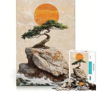 Puzzle de 1000 pièces pour Adultes Arbre bonsaï Japonais Traditionnel sur Un Rocher Décoration soignée Jeu d'exercice Mental Temps de détente et de Divertissement pour Noël (38x52cm)