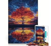 Puzzle de 1000 pièces pour Adultes Arbre d'automne sous Ciel étoilé Jeu de réflexion et de détente pour Un Anniversaire (50x75cm)