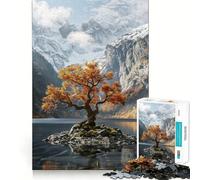 Puzzle de 1000 pièces pour Adultes Arbre d'automne sur lac de Montagne Décoration découpée soignée Jeu de réflexion Jeu de détente Cadeau d'anniversaire Artistique (38x26cm)