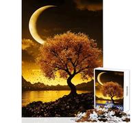 Puzzle de 1000 pièces pour Adultes Arbre doré sous Un Croissant de Lune Décoration intérieure Jouet pour se détendre et renforcer Les Liens Amoureux Dimensions 38x26cm