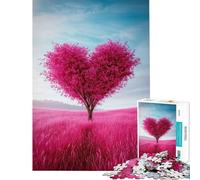 Puzzle de 1000 pièces pour Adultes Arbre en Forme de cœur dans Un Champ Rose Jeu Manuel Amusant et Humoristique idéal comme Cadeau (Dimensions 75x50cm)