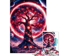 Puzzle de 1000 pièces pour Adultes Arbre Spatial Fantastique Rouge Puzzle pour Adolescents Jeu Relaxant Cadeau d'anniversaire pour Amis et Famille (Taille 38x26cm)