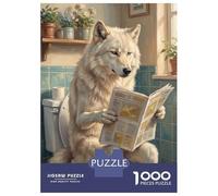 Puzzle De 1000 Pièces pour Adultes Arctic Wolf Reading Newspaper on Toilet Puzzles pour Adultes Vacances À La Maison Tue-t-il Le Temps Chaque Pièce Est Unique - Un pour Les Joueurs 38x26c