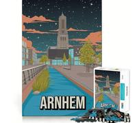 Puzzle de 1000 pièces pour Adultes,Arnhem,Vue Nocturne des Pays-Bas,Affiche de Voyage,découpe soignée,décoration,Jeu Amusant et divertissant pour Passer Le Temps,Cadeau d'anniversaire ou Loisir
