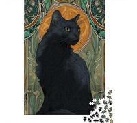 Puzzle De 1000 Pièces pour Adultes Art Nouveau Black Cat Print Puzzle pour Adolescents Analyse Et Logique Aide À Stimuler Le Cerveau Idéal comme Cadeau pour Toute La Famille 70x50cm/1000pcs