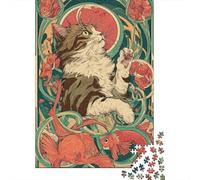 Puzzle De 1000 Pièces pour Adultes Art Nouveau Cat Poster Puzzle, Jouet, Décoration Murale, Difficile Et Stimulant 52x38cm/1000pcs