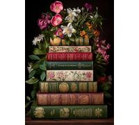 Puzzle de 1000 pièces pour adultes - Art vintage de la nature morte avec fleurs et livres - Collection classique de bibliothèque Bloom - Puzzle stimulant pour la relaxation - Décoration de maison et