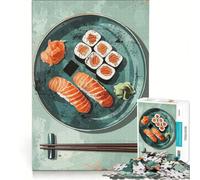 Puzzle de 1000 pièces pour Adultes Assiette à sushis avec Baguettes Jeu Impossible décompression intellectuelle idéal pour la décoration de Bureau 38x26cm