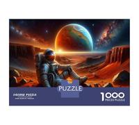 Puzzle De 1000 Pièces pour Adultes Astronaut on Mars with Jupiter in Background Puzzle Anti-Stress - Cadeau pour Femmes - Idée Cadeau Unique pour Un Anniversaire Ou Noël 38x26cm/1000pcs