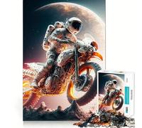 Puzzle de 1000 pièces pour Adultes Astronaute à Moto Décoration soignée Jeu de réflexion Idéal pour se divertir Cadeau d'anniversaire Artistique (50x75cm)