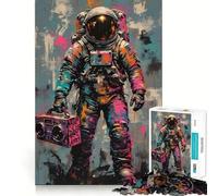 Puzzle de 1000 pièces pour Adultes Astronaute avec Boombox Illustration numérique colorée Découpe précise Jeu de réflexion et de Loisirs Cadeau d'anniversaire Amusant (50x75cm)