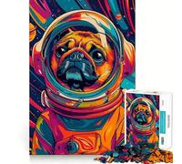 Puzzle de 1000 pièces pour Adultes,Astronaute,Carlin,Animal de l'espace,découpe soignée,décoration,Jeu Amusant et Stimulant pour Passer Le Temps Libre,Cadeau d'anniversaire ou Loisir (38x52cm)