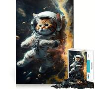 Puzzle de 1000 pièces pour Adultes Astronaute Chat de l'espace Découpe Premium Jeu de réflexion Activité de détente et de Divertissement pour Un Anniversaire créatif (50x75cm)