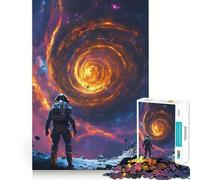 Puzzle de 1000 pièces pour Adultes Astronaute contemplant Un Trou Noir Cosmique,Tourbillon de Nuit étoilée,Style Van Gogh,découpe Premium,Jeu Intelligent,activité ludique et apaisante,idéal