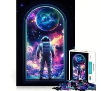 Puzzle de 1000 pièces pour Adultes Astronaute dans l'espace Fenêtre Décoration soignée Jeu de réflexion Jeu de détente Cadeau d'anniversaire Artistique (38x52cm)