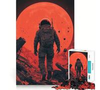 Puzzle de 1000 pièces pour Adultes Astronaute dans Un Paysage Lunaire Rouge Jeu d'articulation Propre et Amusant Activité de détente pour Un Anniversaire (50x75cm)