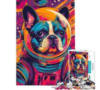 Puzzle de 1000 pièces pour Adultes Astronaute et Bouledogue français Jeu de réflexion et de détente pour Adultes Idéal pour Les Moments Parents-Enfants (Dimensions 38x52cm)