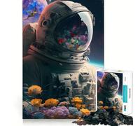 Puzzle de 1000 pièces pour Adultes Astronaute et Fleurs Décoration soignée Jeu de réflexion Idéal pour se divertir Pendant Les Loisirs Cadeau d'anniversaire Artistique (50x75cm)