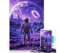 Puzzle de 1000 pièces pour Adultes Astronaute,Extraterrestre,planète,Ciel Violet Jeu d'assemblage précis Jeu de Concentration Cadeau Amusant et Facile à réaliser Décoration de Noël (38x52cm)