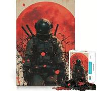 Puzzle de 1000 pièces pour Adultes Astronaute Samouraï avec Lune Rouge Jeu Japonais aux Bords Nets Stimulation Cognitive Jeu de Relaxation Cadeau Festif et Amusant (38x26cm)