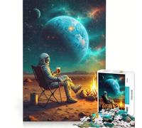 Puzzle de 1000 pièces pour Adultes Astronaute se détendant avec Une bière sur Mars, Jeu éducatif, défi à relever, pour Un Anniversaire ou Noël 38x52cm