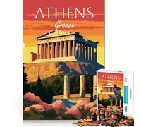 Puzzle de 1000 pièces pour Adultes Athènes,Grèce Coucher de Soleil Découpe soignée Décoration Jeu Amusant et Relaxant pour Un Anniversaire ou Un Loisir (38x52cm)